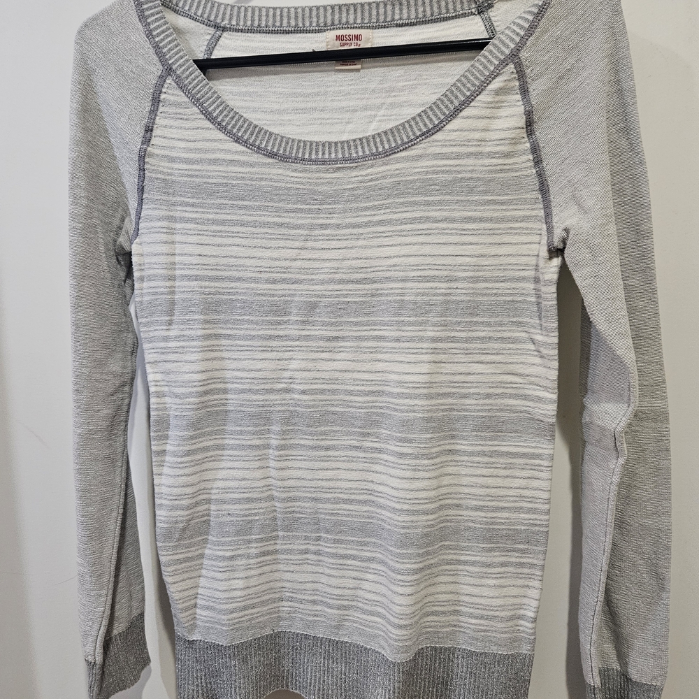 Massimo Light Gray and White Striped Sweater